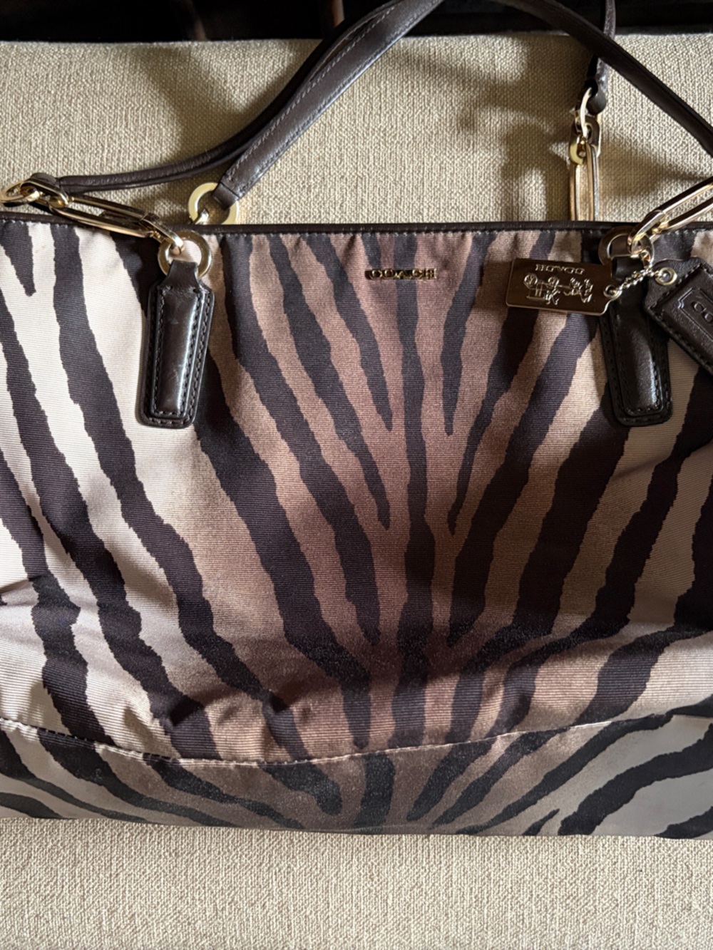 Coach Zebra-Print Shoulder Bag in Brown & Black
